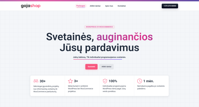 GojaShop web agent&umacr;ros landing page projekto vaizdas